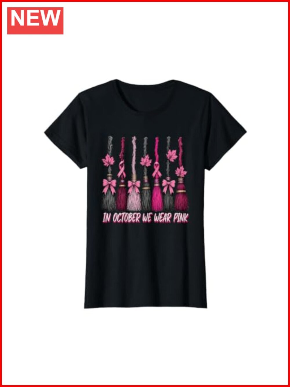 Witch Broom Breast Cancer Awareness October Pink Tee
